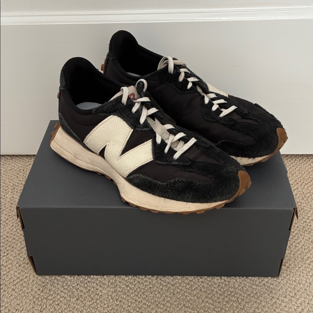 New Balance Black and Cream Athletic Shoes size 9, good condition, well loved